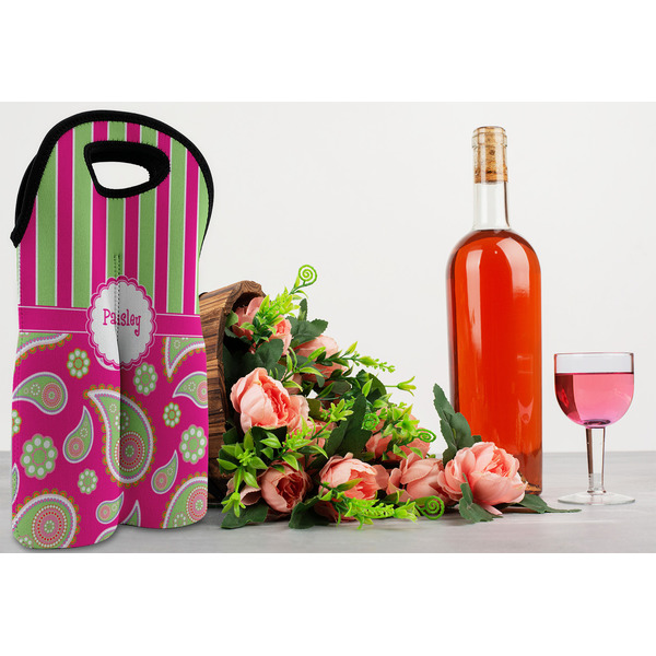 Pink & Green Paisley and Stripes Double Wine Tote - LIFESTYLE (new)