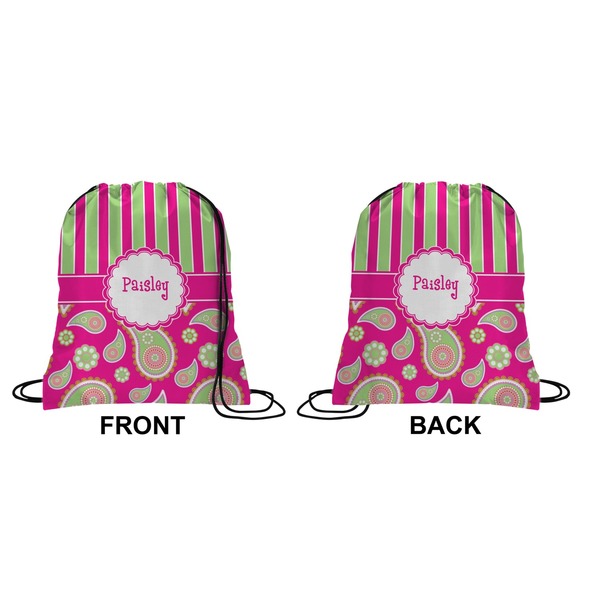 Pink & Green Paisley and Stripes Drawstring Backpack
