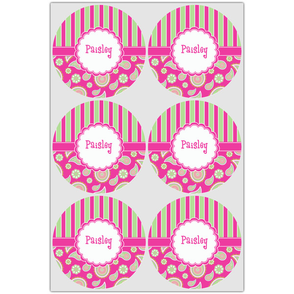 Pink & Green Paisley and Stripes Drink Topper - Large - Set of 6