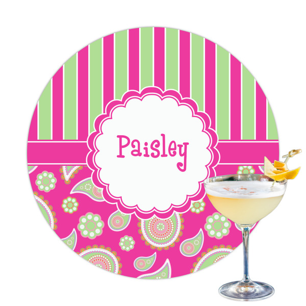 Custom Pink & Green Paisley and Stripes Printed Drink Topper (Personalized)