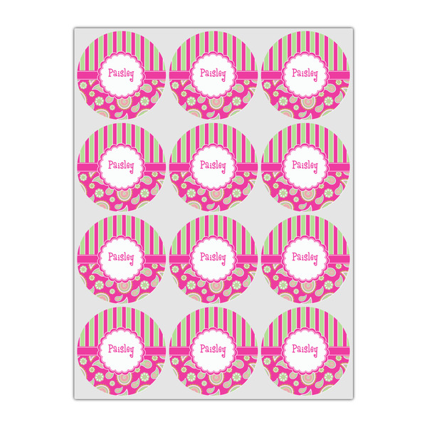 Pink & Green Paisley and Stripes Drink Topper - Small - Set of 12
