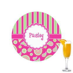 Pink & Green Paisley and Stripes Printed Drink Topper - 2.15" (Personalized)