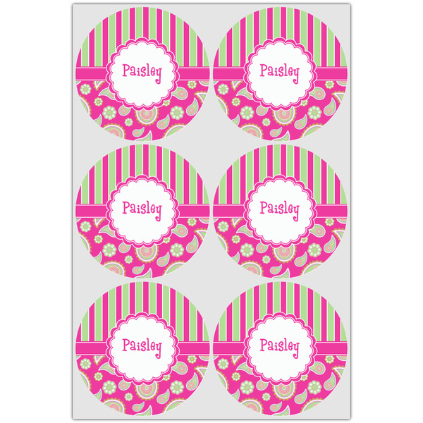 Pink & Green Paisley and Stripes Drink Topper - XLarge - Set of 6