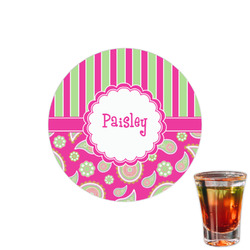 Pink & Green Paisley and Stripes Printed Drink Topper - 1.5" (Personalized)