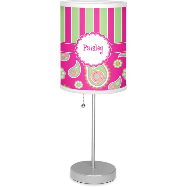 Custom Pink & Green Paisley and Stripes 7" Drum Lamp with Shade (Personalized)