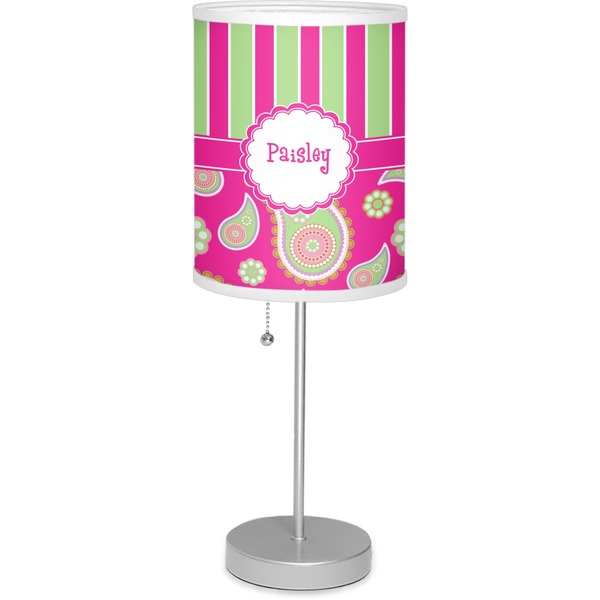 Custom Pink & Green Paisley and Stripes Lamp with Drum Shade (Personalized)