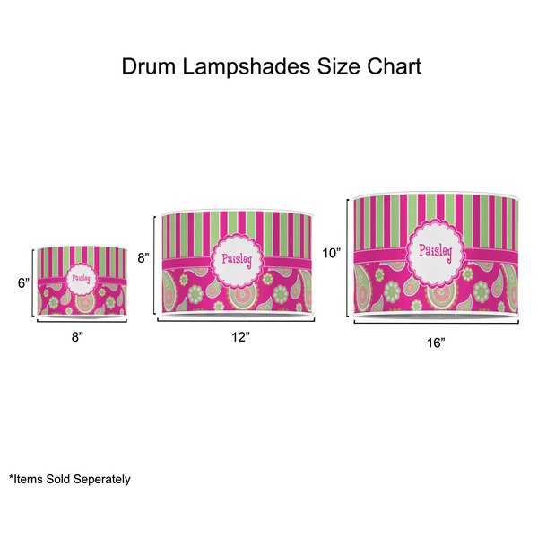 Pink & Green Paisley and Stripes Drum Lampshades - Sizing Chart