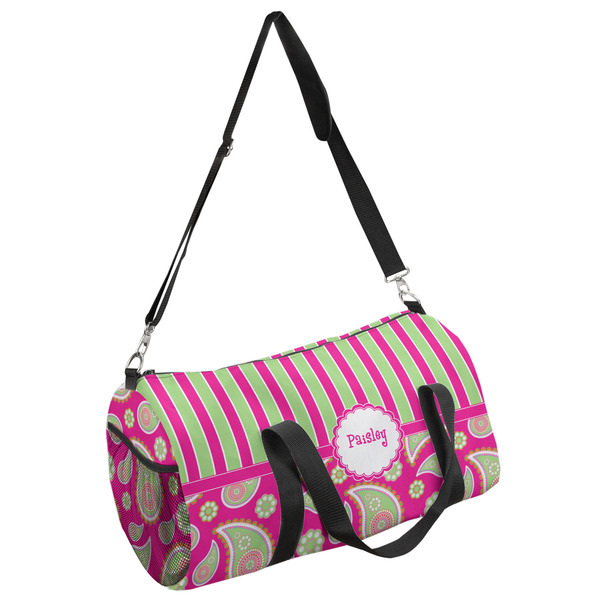 Custom Pink & Green Paisley and Stripes Duffel Bag (Personalized)