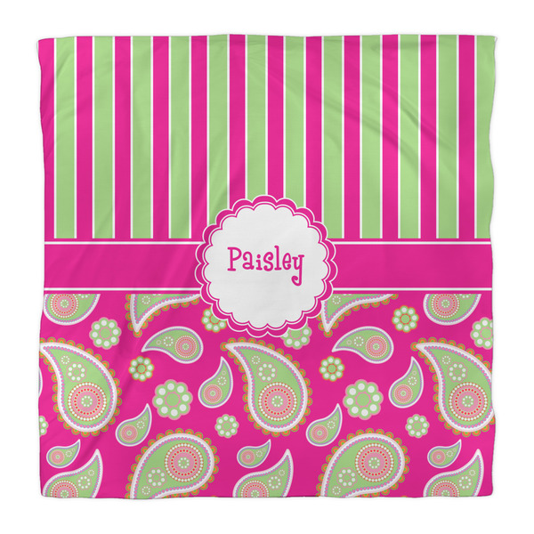 Pink & Green Paisley and Stripes Duvet Cover - Queen - Front