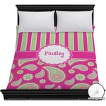 Pink & Green Paisley and Stripes Duvet Cover - Full / Queen (Personalized)
