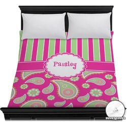 Pink & Green Paisley and Stripes Duvet Cover - Full / Queen (Personalized)