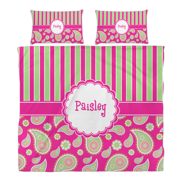Pink & Green Paisley and Stripes Duvet Cover Set - King - Alt Approval