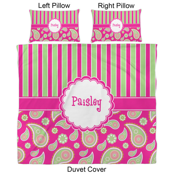 Pink & Green Paisley and Stripes Duvet Cover Set - King - Approval