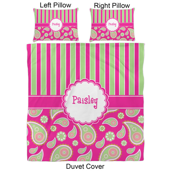 Pink & Green Paisley and Stripes Duvet Cover Set - Queen - Approval