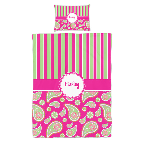 Pink & Green Paisley and Stripes Duvet Cover Set - Twin - Alt Approval