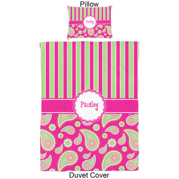 Pink & Green Paisley and Stripes Duvet Cover Set - Twin - Approval