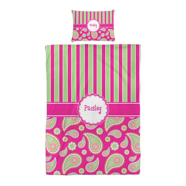 Pink & Green Paisley and Stripes Duvet Cover Set - Twin XL - Alt Approval