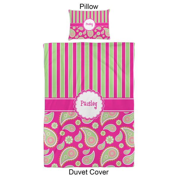 Pink & Green Paisley and Stripes Duvet Cover Set - Twin XL - Approval