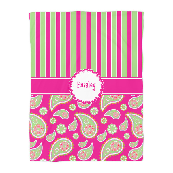 Pink & Green Paisley and Stripes Duvet Cover - Twin - Front