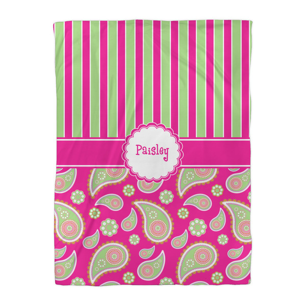 Pink & Green Paisley and Stripes Duvet Cover - Twin XL - Front