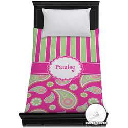 Pink & Green Paisley and Stripes Duvet Cover - Twin XL (Personalized)