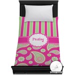 Pink & Green Paisley and Stripes Duvet Cover - Twin (Personalized)