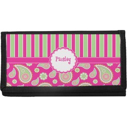 Pink & Green Paisley and Stripes Canvas Checkbook Cover (Personalized)