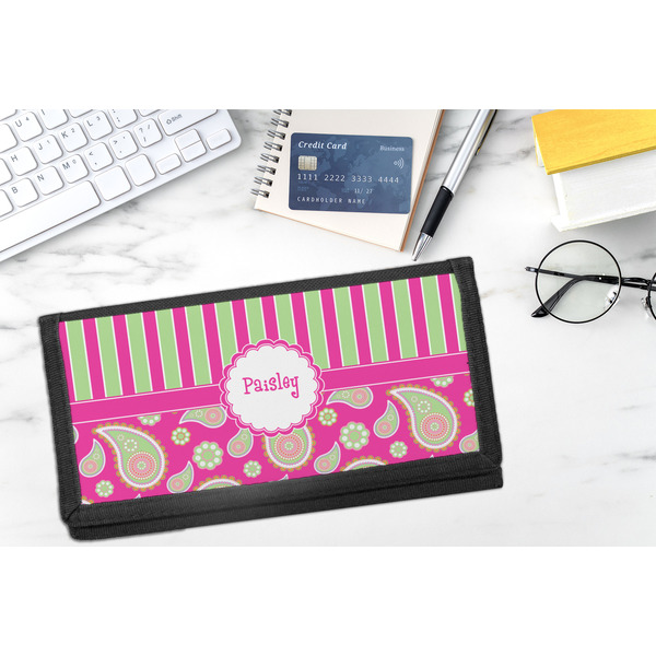 Pink & Green Paisley and Stripes DyeTrans Checkbook Cover - LIFESTYLE