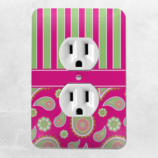 Pink & Green Paisley and Stripes Electric Outlet Plate - LIFESTYLE