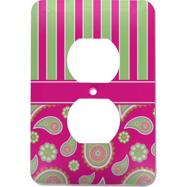 Custom Pink & Green Paisley and Stripes Electric Outlet Plate