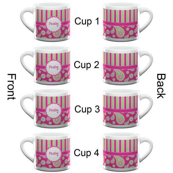Pink & Green Paisley and Stripes Espresso Cup - 6oz (Double Shot Set of 4) APPROVAL