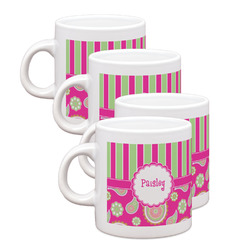 Pink & Green Paisley and Stripes Single Shot Espresso Cups - Set of 4 (Personalized)