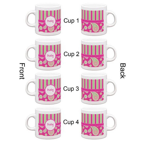 Pink & Green Paisley and Stripes Espresso Cup Set of 4 - Apvl