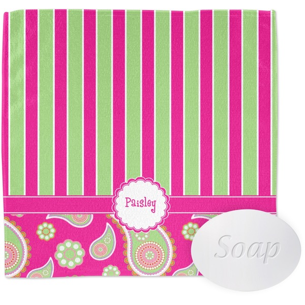 Custom Pink & Green Paisley and Stripes Washcloth (Personalized)