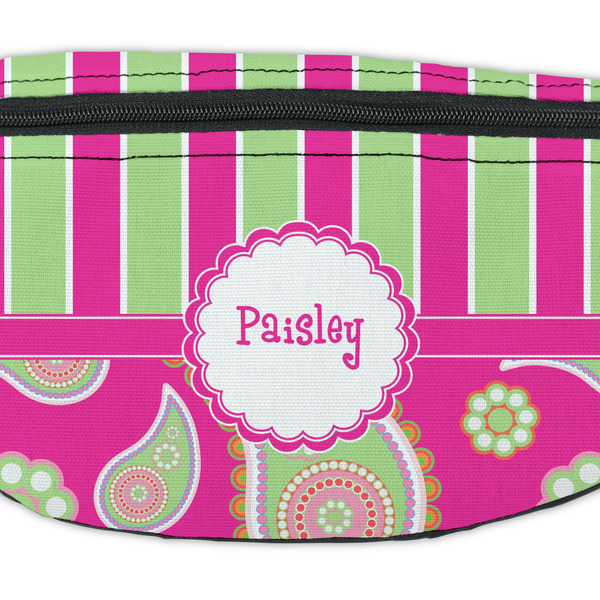 Pink & Green Paisley and Stripes Fanny Pack - Closeup