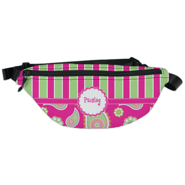 Custom Pink & Green Paisley and Stripes Fanny Pack - Classic Style (Personalized)