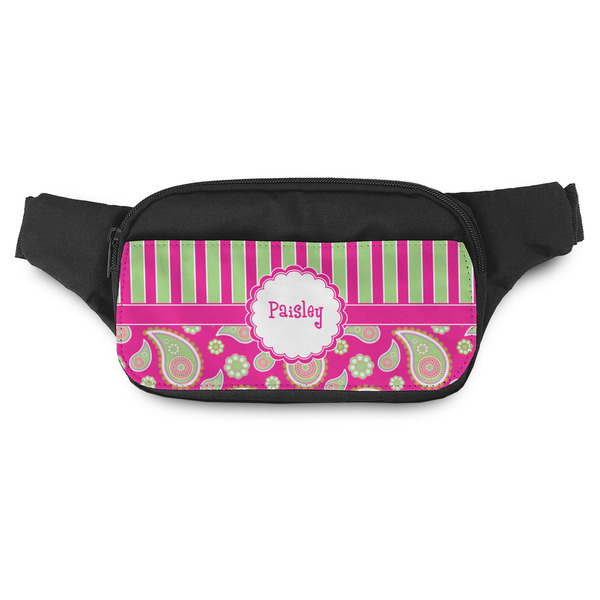 Custom Pink & Green Paisley and Stripes Fanny Pack - Modern Style (Personalized)