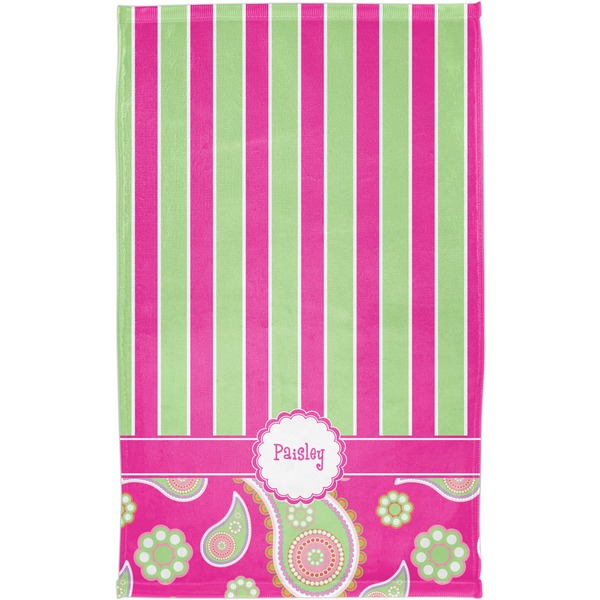 Pink & Green Paisley and Stripes Finger Tip Towel - Full View