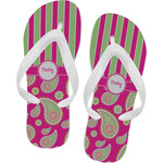 Pink & Green Paisley and Stripes Flip Flops - Large (Personalized)