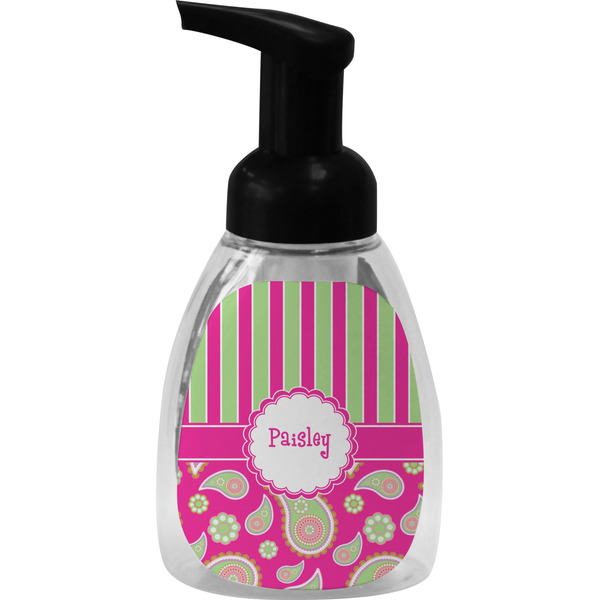 Custom Pink & Green Paisley and Stripes Foam Soap Bottle - Black (Personalized)
