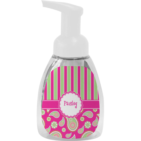 Custom Pink & Green Paisley and Stripes Foam Soap Bottle - White (Personalized)