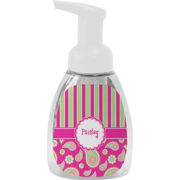 Custom Pink & Green Paisley and Stripes Foam Soap Bottle (Personalized)