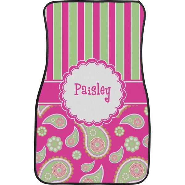 Pink & Green Paisley and Stripes Front Seat Car Mat