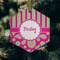 Pink & Green Paisley and Stripes Frosted Glass Ornament - Hexagon (Lifestyle)