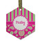Pink & Green Paisley and Stripes Frosted Glass Ornament - Hexagon