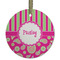 Pink & Green Paisley and Stripes Frosted Glass Ornament - Round