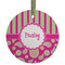 Pink & Green Paisley and Stripes Flat Glass Ornament - Round w/ Name or Text