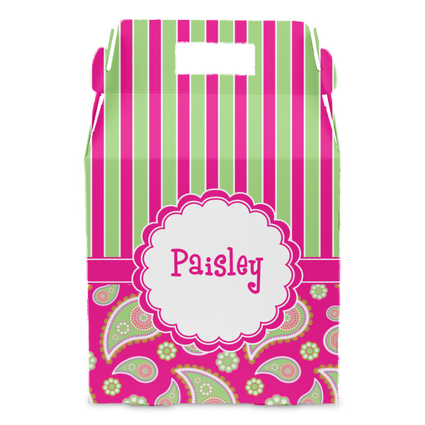 Pink & Green Paisley and Stripes Gable Favor Box - Front