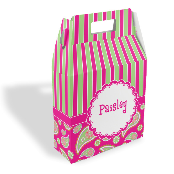Custom Pink & Green Paisley and Stripes Gable Favor Box (Personalized)