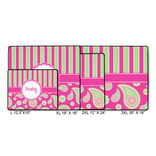 Pink & Green Paisley and Stripes Gaming Mats - SIZE CHART